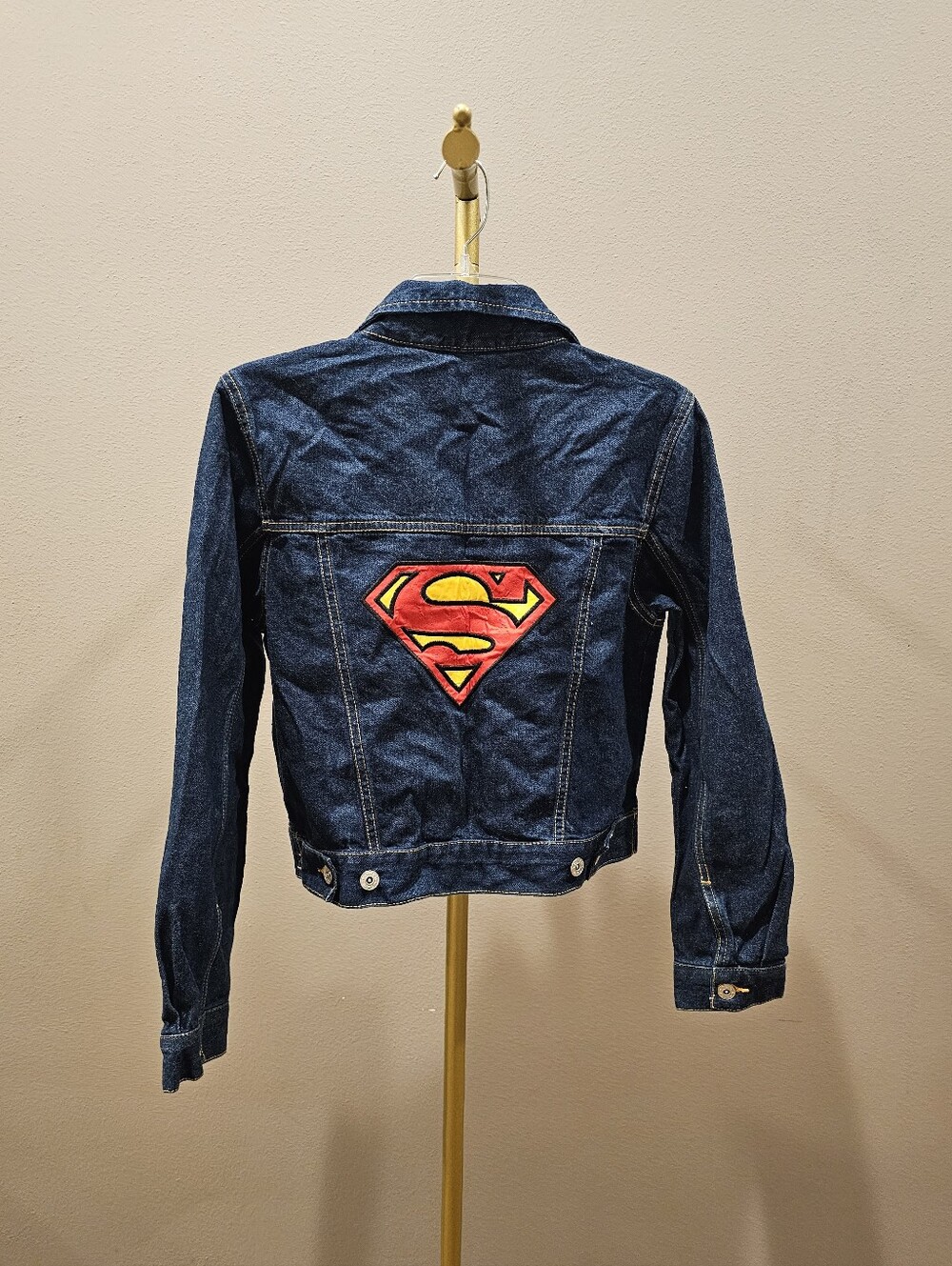 Vintage Warner Bros. Dark Blue Denim Jean Jacket with Superman Patch